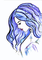 Profile of a girl with blue hair