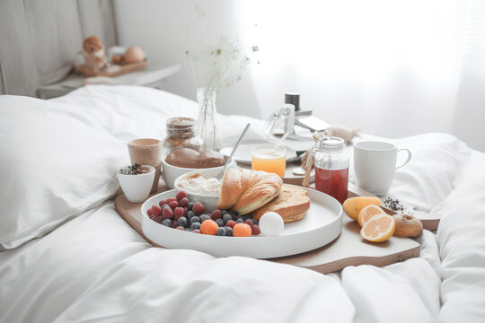 The Morning Vibe: A Cozy and Delicious Breakfast in Bed on a Lazy Sunday - AI Generative