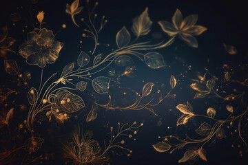 Fond d'écran sombre avec décoration florale dorée » IA générative
