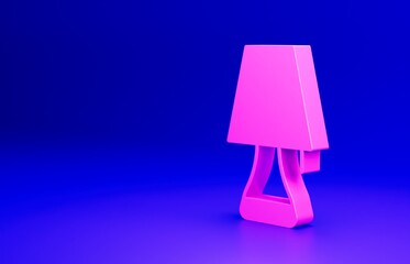 Pink Table lamp icon isolated on blue background. Minimalism concept. 3D render illustration