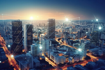 Fototapeta Smart city and communication network concept. 5G. obraz