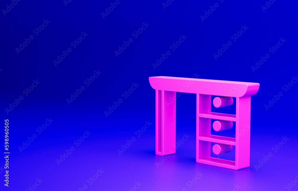 Sticker pink office desk icon isolated on blue background. minimalism concept. 3d render illustration