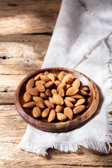 pile of natural almonds (Prunus dulcis) close-up image