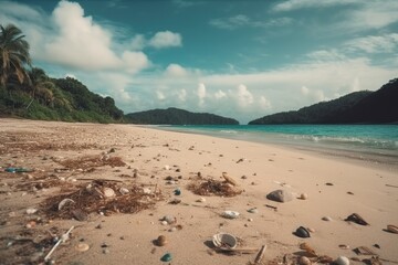 Fototapeta na wymiar little Plastic waste on the beach. Environmental pollution. Global warming.