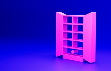 Pink Wardrobe icon isolated on blue background. Cupboard sign. Minimalism concept. 3D render illustration