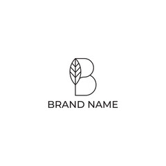 ILLUSTRATION LETTER B WITH LEAF LINE GEOMETRIC LOGO ICON BLACK COLOR TEMPLATE SIMPLE MINIMALIST DESIGN SIMPLE VECTOR GOOD FOR APPS, BRAND 