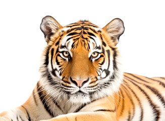 Close-up of a tiger on a white background. Generative AI.