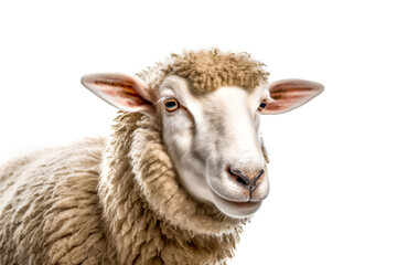 Fototapeta premium Portrait of a sheep isolated on a white background. Close-up.. Generative AI.