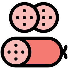 sausage black outline filled color icon