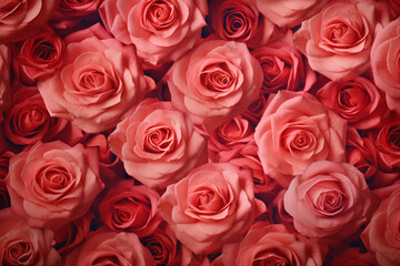 Obraz na płótnie Canvas Vue de haut d'un bouquet de roses rouges » IA générative