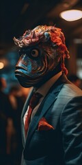 Male individual with a fish head, generative ai