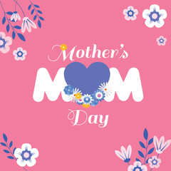 Mother's day greeting card.Social media banner. Vector banner and flying pink paper hearts. Symbols of love on isolated white background