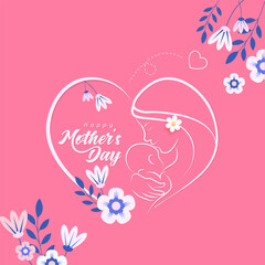 Mother's day greeting card.Social media banner. Vector banner and flying pink paper hearts. Symbols of love on isolated white background