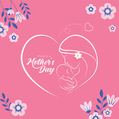 Mother's day greeting card.Social media banner. Vector banner and flying pink paper hearts. Symbols of love on isolated white background