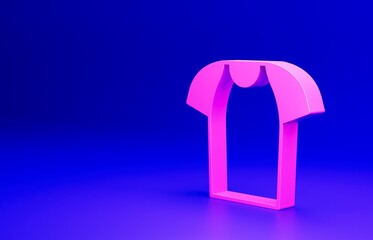 Pink T-shirt icon isolated on blue background. Shirt. Minimalism concept. 3D render illustration