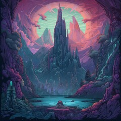 Fototapeta premium Abstract Natural Forest Landscape Scene Soft Color Painted Digital Generated Illustration Poster Design 
