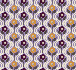 Abstract Retro Flowers Diagonal Wavy Stripes Seamless Cute Pattern Trendy Fashion Colors Minimalist Endless Design Perfect for Allover Fabric Print or Wrapping Paper