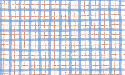 Hand drawn blue plaid pattern background textile in chalk and color pencil