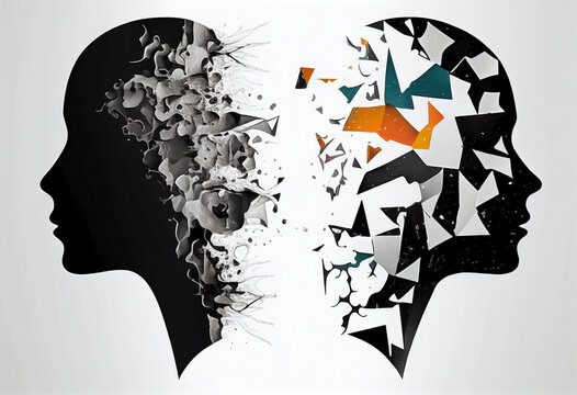 Mind deconstructing to adapt to the environment. Fragmented thinking concept. Mental health of the human brain for the well-being of the future. Ai generated.