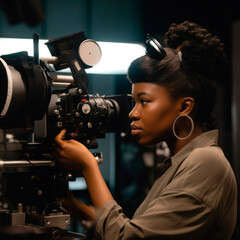 black woman as camera operator, generative ai - obrazy, fototapety, plakaty