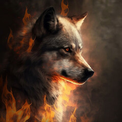 portrait of a wolf in flames