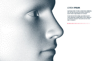 Human head side view. Cover design template. Minimalistic design for business presentation, placard, banner, cover, brochure or notebook. 3d vector illustration with place for text.