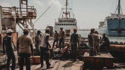 Fototapeta premium The Hustle and Bustle of a Busy Ship Port: A Generative AI Perspective
