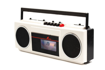 retro portable stereo cassette recorder from 80s