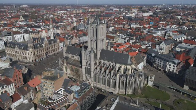 Slight parallax of St. Nicholas Church in Ghent Belgium