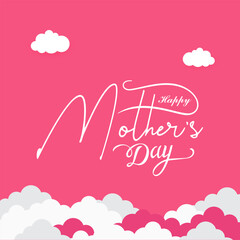Mother's day greeting card.Social media banner. Vector banner and flying pink paper hearts. Symbols of love on isolated white background