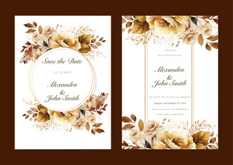 Gold rose floral flower vector beautiful gold flowers line art on wedding card template watercolor