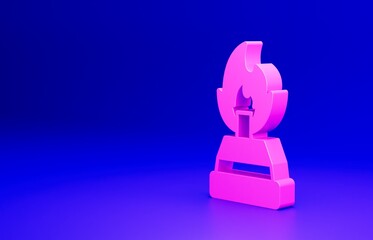 Pink Alcohol or spirit burner icon isolated on blue background. Chemical equipment. Minimalism concept. 3D render illustration