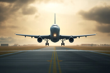 Fototapeta premium Front view of the airplane. Generative ai