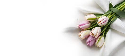 Colorful bouquet of tulips and copyspace. Generative AI