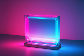 3d Neon room with pink blue light. Futuristic abstract background Neon blue light. Generative AI