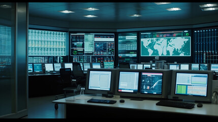 Fototapeta premium Smart Grid Control Room: Where Energy Meets Technology. Generative AI.