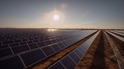 Soaking Up the Sun: View of a Solar Farm in Action. Generative AI.