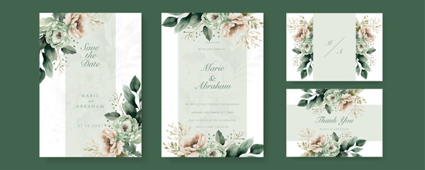 Green white orchid floral flower beautiful and elegant floral wedding invitation card template