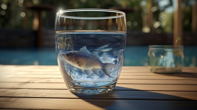 AI generative Photo, Fish in a big crystal clear Glass.