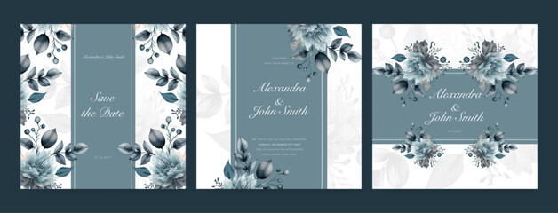 blue orchid floral flower vector elegant hand drawing wedding invitation floral design watercolor