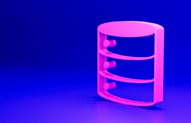 Pink Server, Data, Web Hosting icon isolated on blue background. Minimalism concept. 3D render illustration