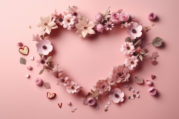 Obraz premium valentine card decoration pink background heart day rose flower love wedding. Generative AI. Generative AI