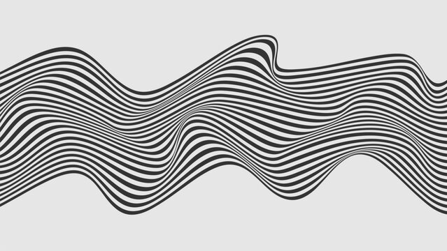 Abstract black and white illustration.Abstract wave. Horizontal lines stripes pattern or background with wavy distortion effect.