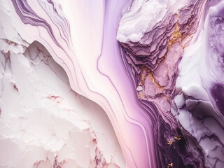 Purple and white marble stone texture with golden dust. Alcohol ink, melt fluid for background, backdrops, or wallpaper. Generative AI.
