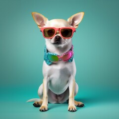 dog pet yellow background puppy goggles glasses cute animal chihuahua portrait. Generative AI. Generative AI