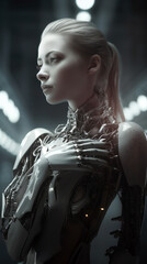 Fototapeta na wymiar beautiful female cyborg, white - AI Generated