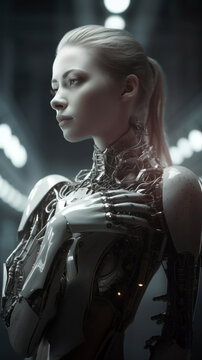 beautiful female cyborg, white - AI Generated