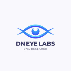 DNA Eye Spiral Labs Biotech Research Abstract Vector Sign, Symbol, Logo Template. Modern Technology, Medicine and Biotechnology Gradient Emblem with Typography Isolated