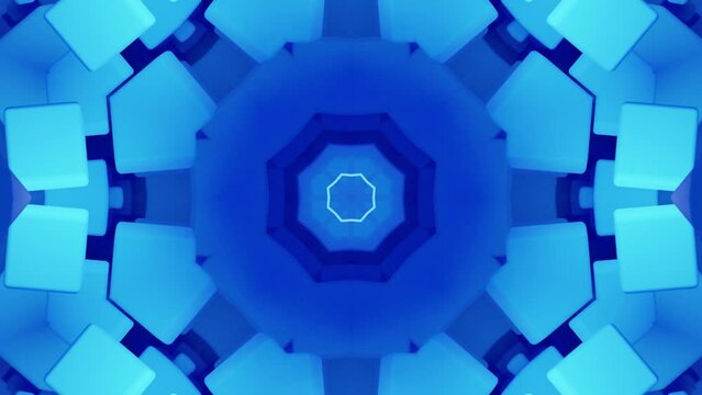 Kaleidoscopic blue circular mandala pattern. Abstract kaleidoscopic ornament. 2D looped animation.