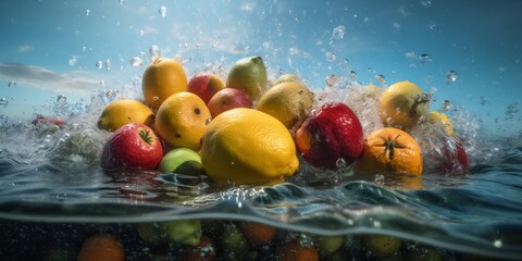 Fototapeta na wymiar food sweet fruit fresh strawberry green water background healthy vitamin drop. Generative AI. Generative AI